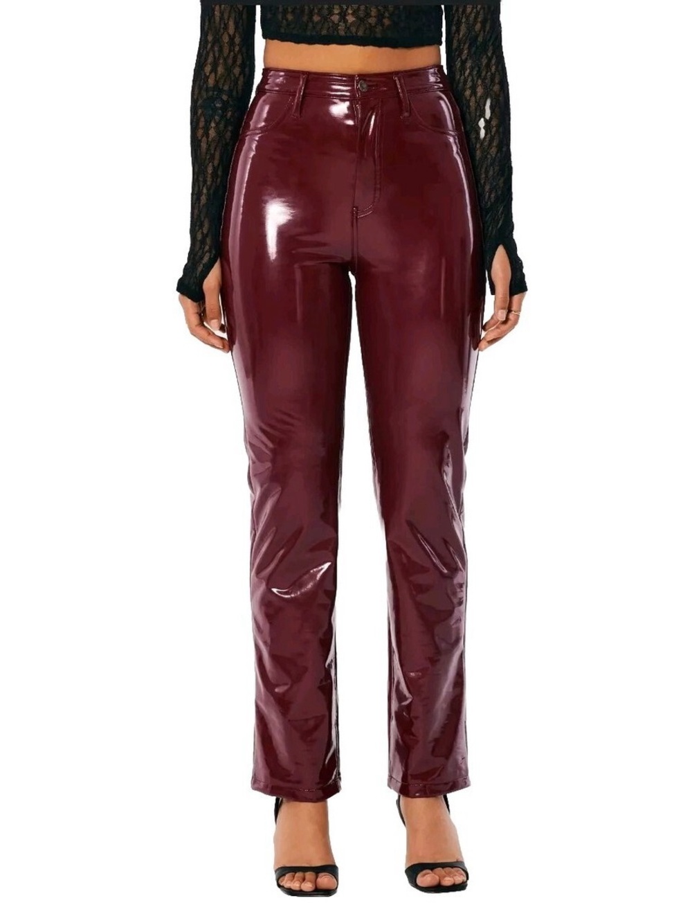 Social Tourist High-Waist Patent Leather Pants - Burgundy